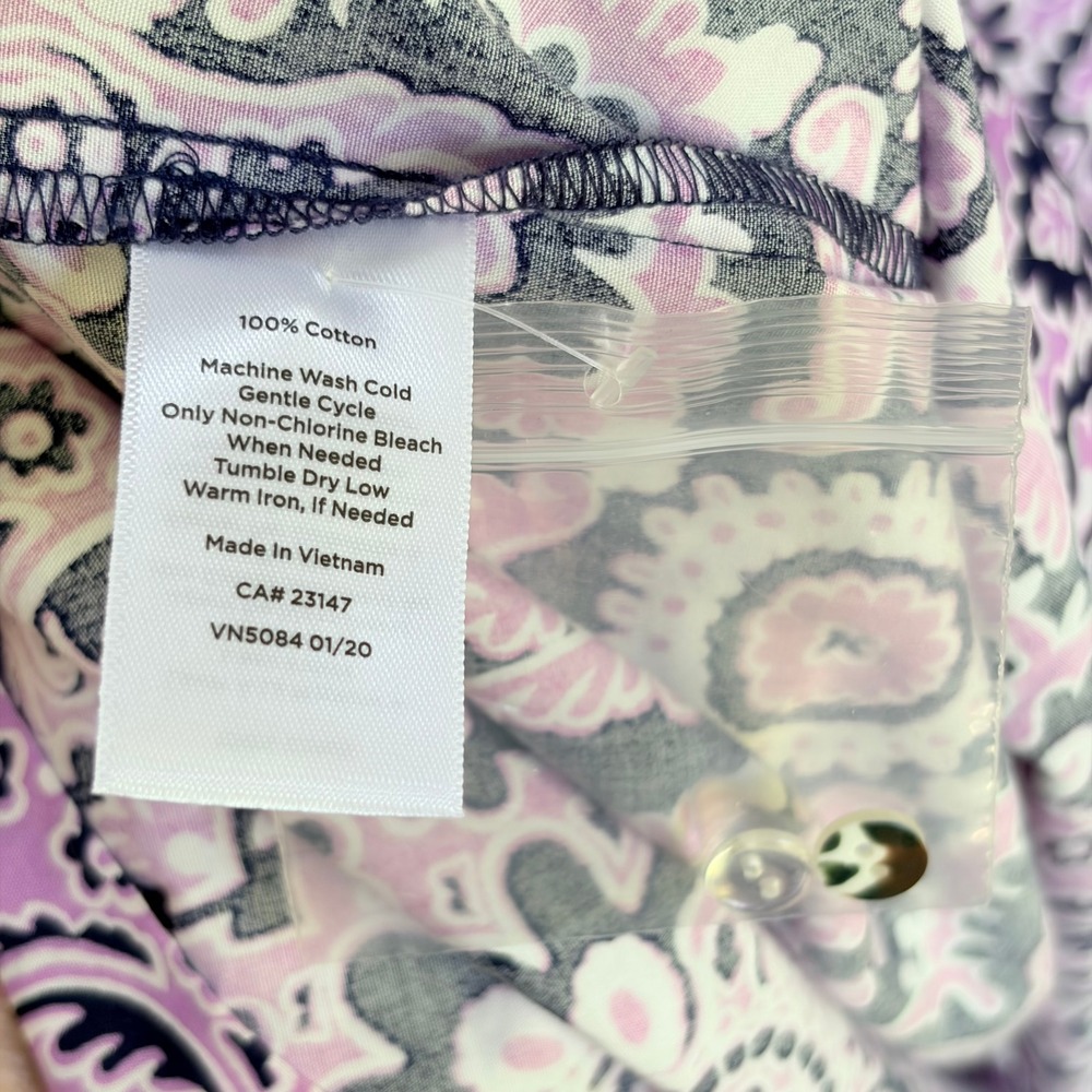 Talbots Fit Flare Dress 10 Preppy Pink Navy Medallion Cotton Sleeveless A-Line - Picture 7 of 7